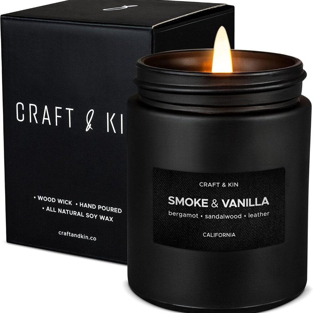 Premium Smoke & Vanilla Candle | Black Spring Scented Candles for Men | Long Las